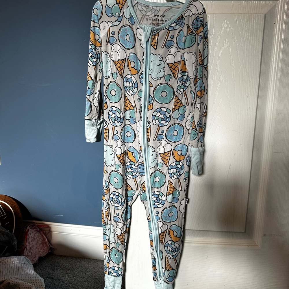 Little Sleepies Blue and White Footies One Piece
